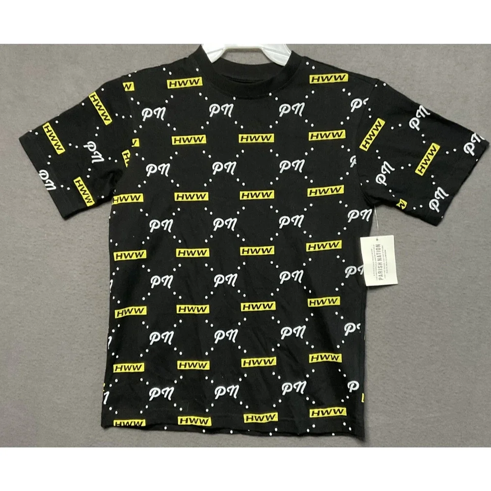 Parish Nation Boys Medium Graphic‎ Tee Black Yellow PN HWW Logo Print Shirt